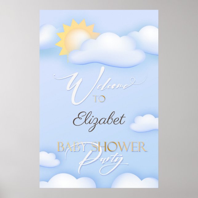 Affiche de bienvenue de Baby shower nuageux modifi (Devant)