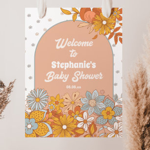 Affiche de bienvenue de Baby shower rétro à fleurs