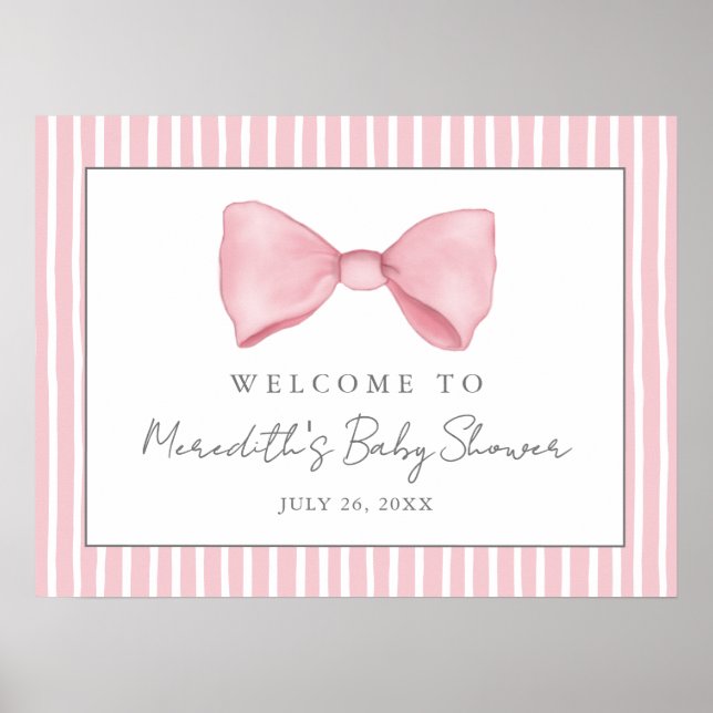 Affiche de bienvenue de Baby shower rose Bow (Devant)