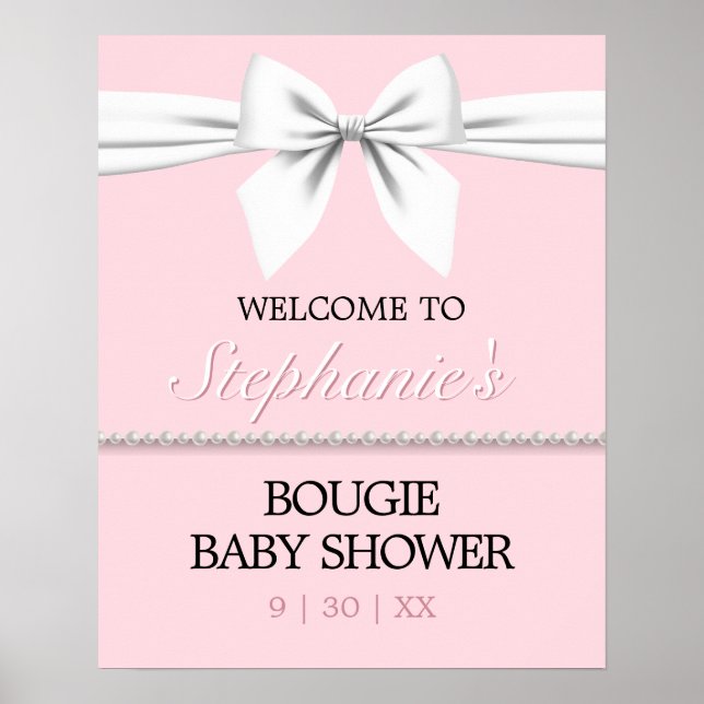 Affiche de bienvenue de Baby shower rose vif Tiffa (Devant)