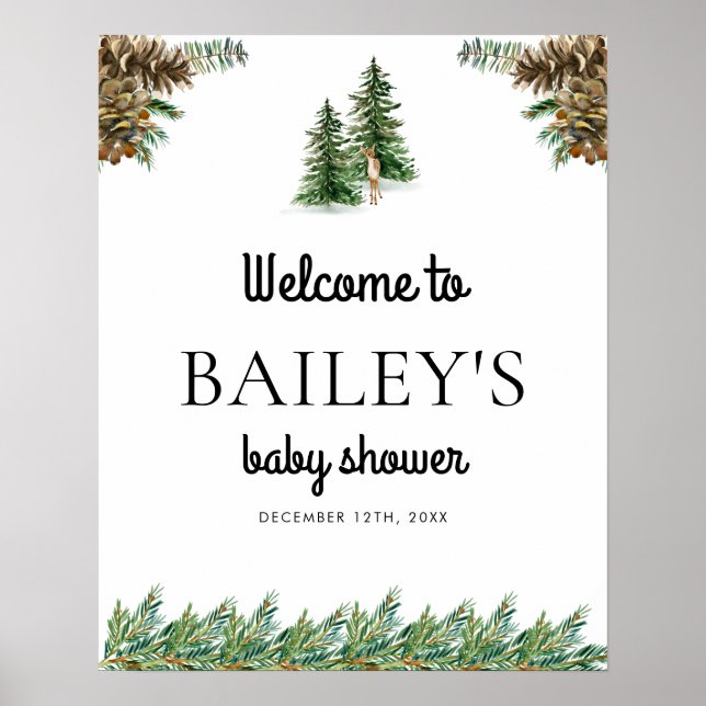 Affiche de bienvenue de Baby shower rustique hiver (Devant)