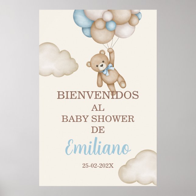 Affiche de bienvenue de Baby shower Teddy Bear en  (Devant)