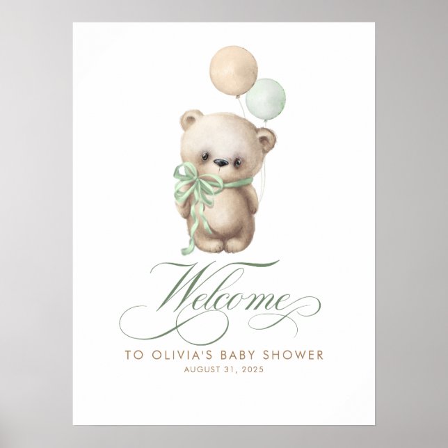 Affiche de bienvenue de Baby shower Teddy Bear Sag (Devant)