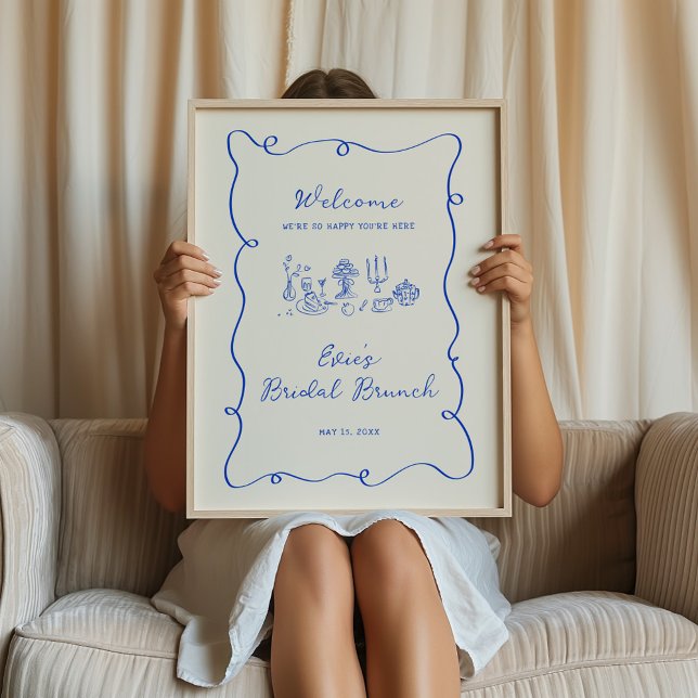 Affiche de bienvenue de Brunch nuptial bleu dessin (Créateur téléchargé)