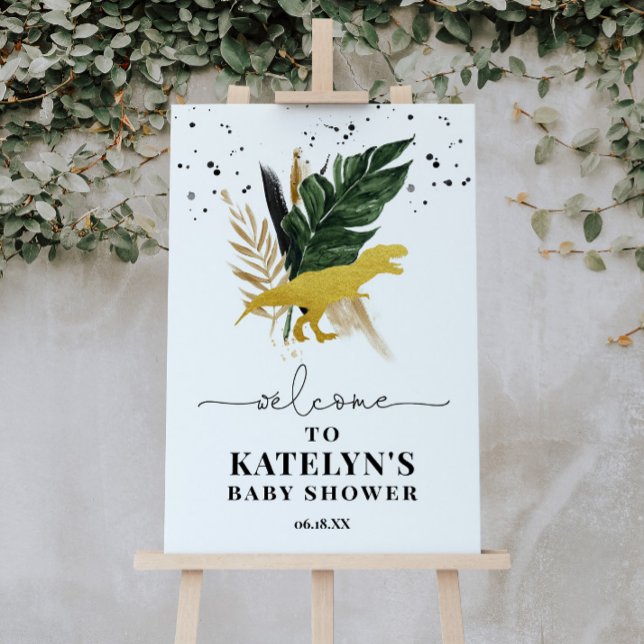 Affiche de bienvenue de dinosaures d'or tropical (Créateur téléchargé)