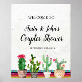 Affiche de bienvenue de douche Cactus Couples