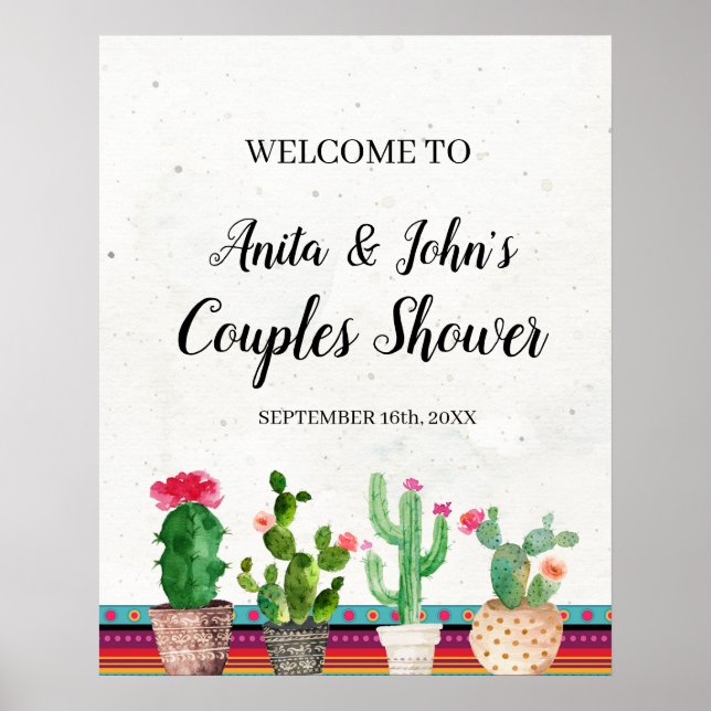 Affiche de bienvenue de douche Cactus Couples (Devant)