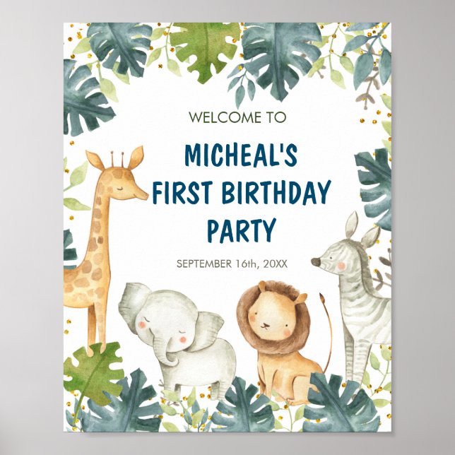 Affiche de bienvenue de fête d'anniversaire Wild O (Devant)