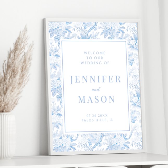 Affiche de bienvenue de la chinoiserie bleu clair (Créateur téléchargé)