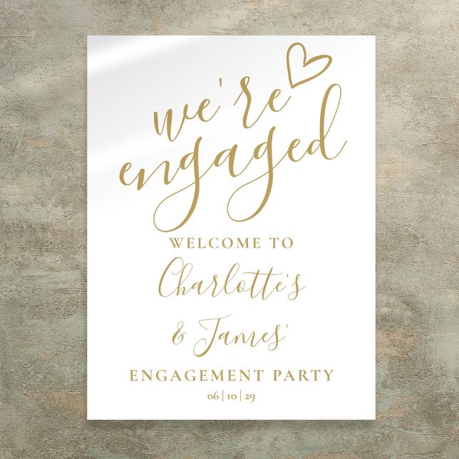 Affiche de bienvenue de la partie d'engagement Chi (Chic Gold Engagement Party Welcome Sign)
