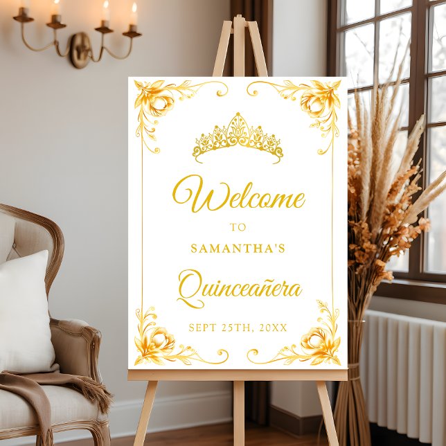 Affiche de bienvenue de luxe Golden Crown Quinceañ (Créateur téléchargé)