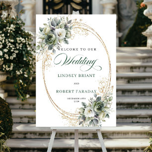 Affiche de bienvenue de mariage à feuillage vert c