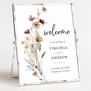 Affiche de bienvenue de mariage aux fleurs sauvage