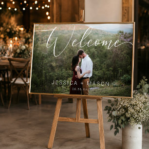 Affiche de bienvenue de mariage avec photo et écri