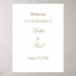 Affiche de bienvenue de mariage beige doré blanc
