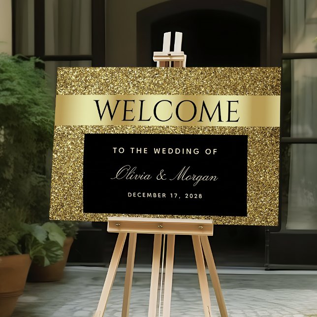 Affiche de bienvenue de mariage chic noir et or (Créateur téléchargé)