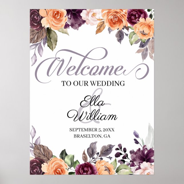 Affiche de bienvenue de Mariage de automne floral  (Devant)