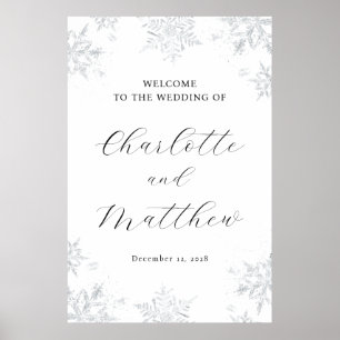 Affiche de bienvenue de mariage d'hiver Silver Sno