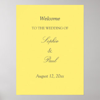 Affiche de bienvenue de mariage élégante jaune beu