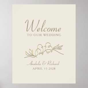 Affiche de bienvenue de mariage en or romantique