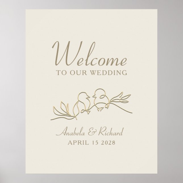 Affiche de bienvenue de mariage en or romantique (Devant)