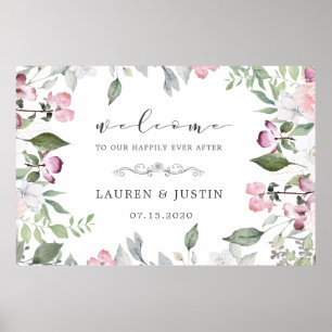 Affiche de bienvenue de mariage floral de jardin d