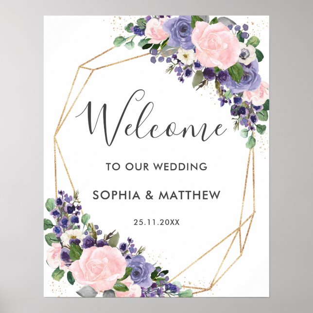 Affiche de bienvenue de Mariage floral violet de l (Devant)
