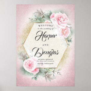 Affiche de bienvenue de Mariage géométrique rose p