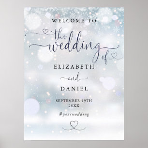 Affiche de bienvenue de mariage hivernal de script