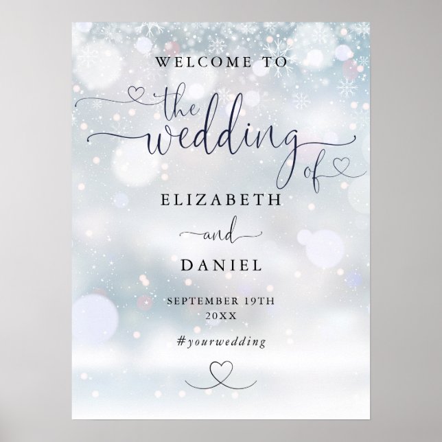 Affiche de bienvenue de mariage hivernal de script (Devant)