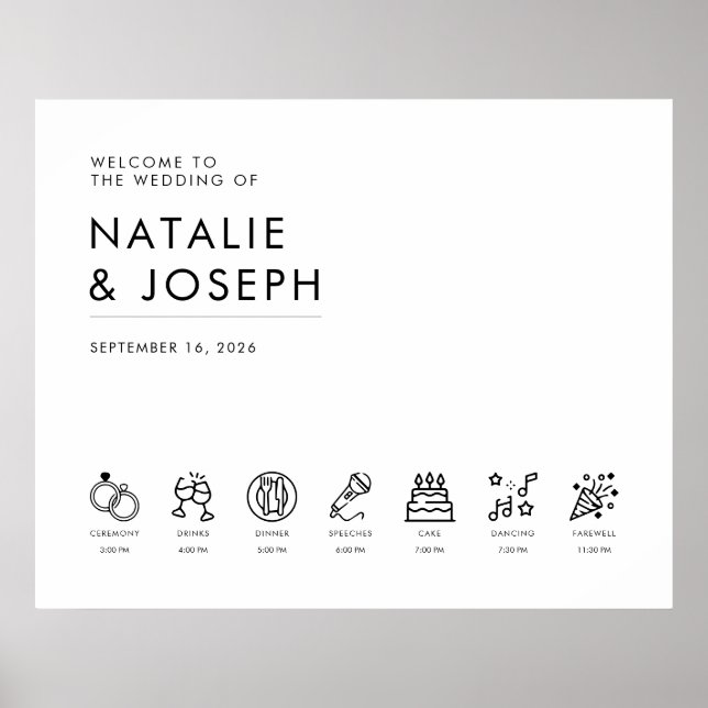 Affiche de bienvenue de mariage moderne élégante a (Devant)