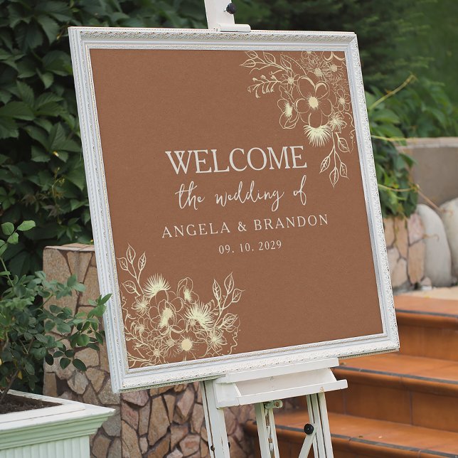 Affiche de bienvenue de mariage orange brûlé aux f (Créateur téléchargé)