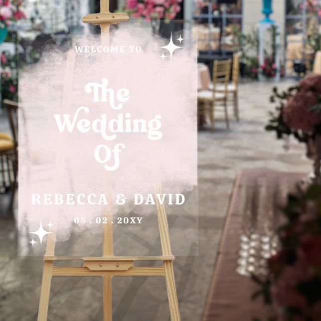 Affiche de bienvenue de Mariage rétro Blush (Blush Retro Wedding Welcome Sign
)