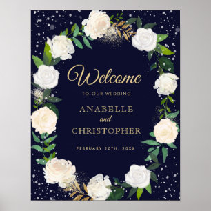 Affiche de bienvenue de mariage romantique d'hiver