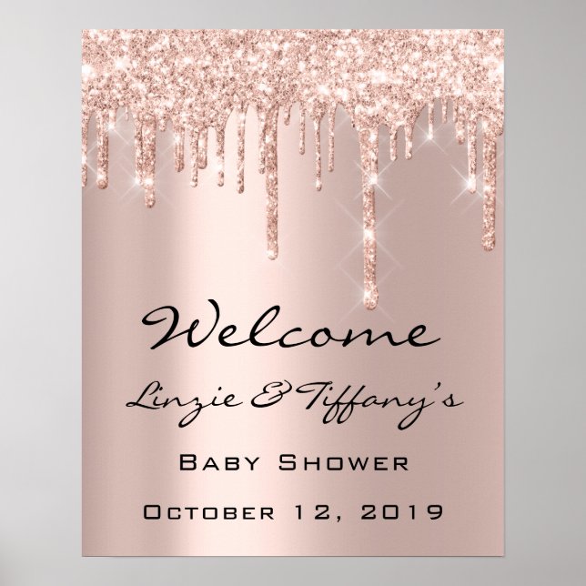 Affiche de bienvenue de mariage Rose Drips Baby Sh (Devant)