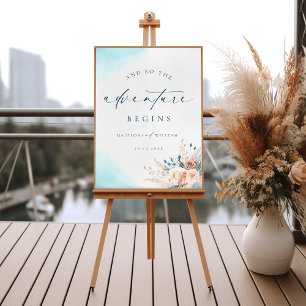 Affiche de bienvenue de mariage sur la plage