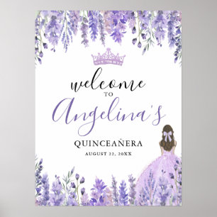 Affiche de bienvenue de Quinceanera florale violet