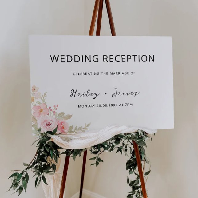 Affiche de bienvenue de réception de mariage rose (Rose Wedding Reception Welcome Sign)