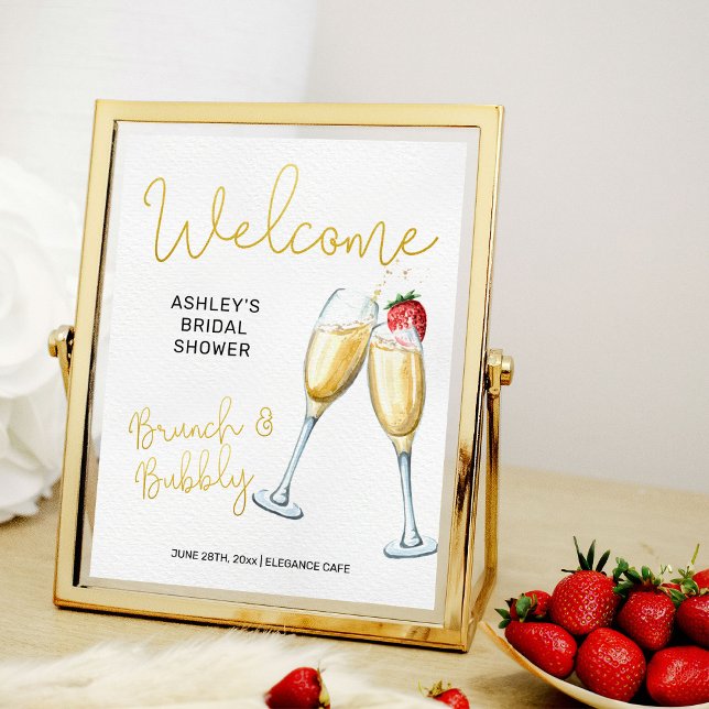 Affiche de bienvenue de verres de champagne Brunch (Brunch & Bubbly welcome sign from my Strawberries and Champagne bridal shower collection)