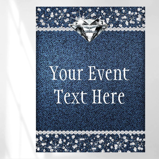 Affiche de bienvenue Denim Diamond (Pretty denim and diamond event sign with beautiful diamonds and denim background. Add your text.)