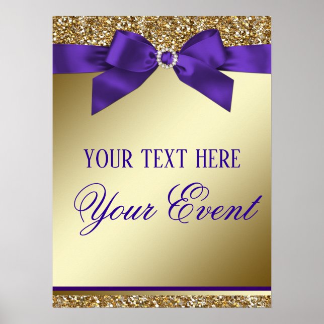 Affiche de bienvenue d'événement Purple Gold Elega (Devant)