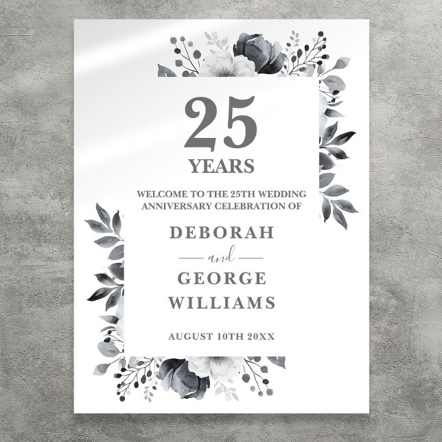 Affiche de bienvenue du 25e anniversaire du Mariag (Silver 25th Wedding Anniversary Welcome Sign)