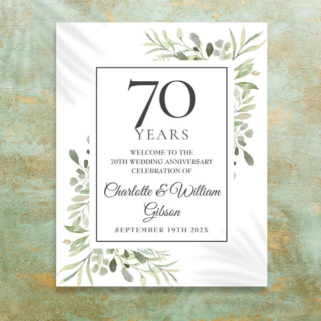 Affiche de bienvenue du 70e anniversaire du Mariag (Greenery 70th Wedding Anniversary Welcome Sign)