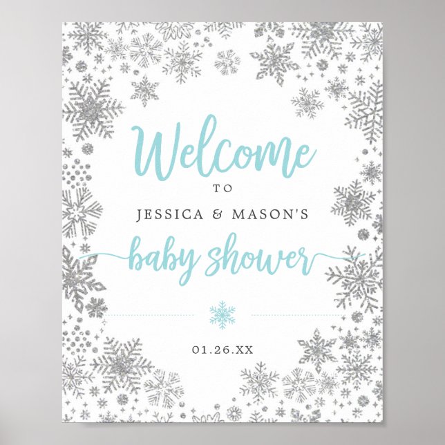 Affiche de bienvenue du Baby shower de flocon de n (Devant)