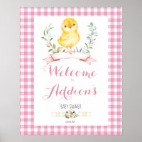 affiche de bienvenue du baby shower de poulet pous