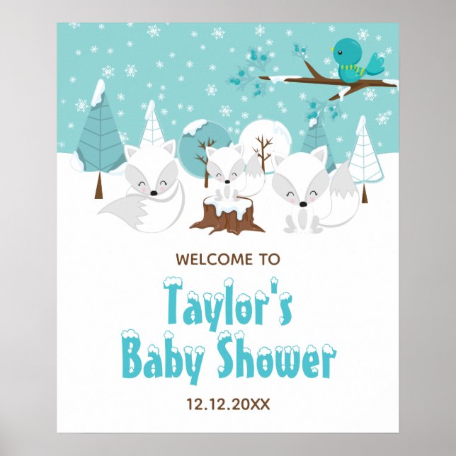 Affiche de bienvenue du Baby shower d'hiver des re (Devant)