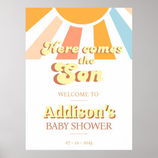 Affiche de bienvenue du Baby shower Sun Retro Suns