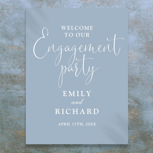 Affiche de bienvenue du Dusty Blue Engagement Part (Dusty Blue Engagement Party Welcome Sign)