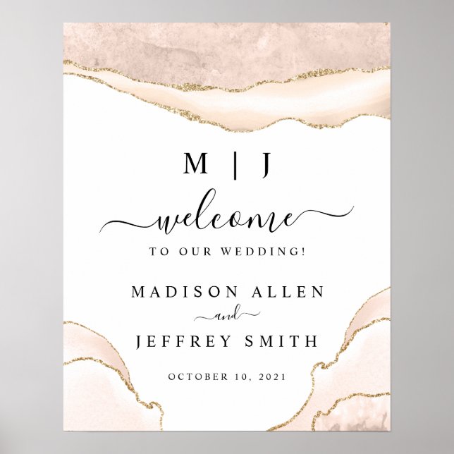 Affiche de bienvenue du Mariage Agate Blush & Gold (Devant)