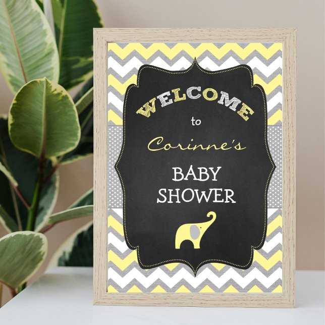 Affiche de bienvenue Eléphant jaune Baby shower 8x (Créateur téléchargé)